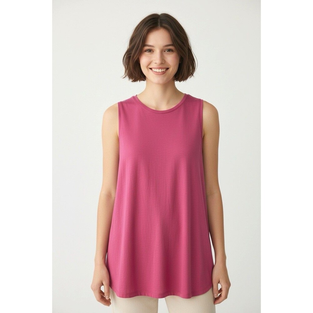 Eileen Fisher womens designer pink stretch flowy round neck tank top XXS luxury